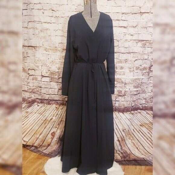 NWT Soft Surroundings Maxi Shirtdress Black Roll Tab Sleeves Medium - Picture 2 of 8